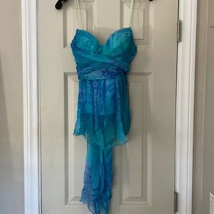 Cinema Haute Couture corset top. Unique tie-dye. Blueish-purple & turquoise.